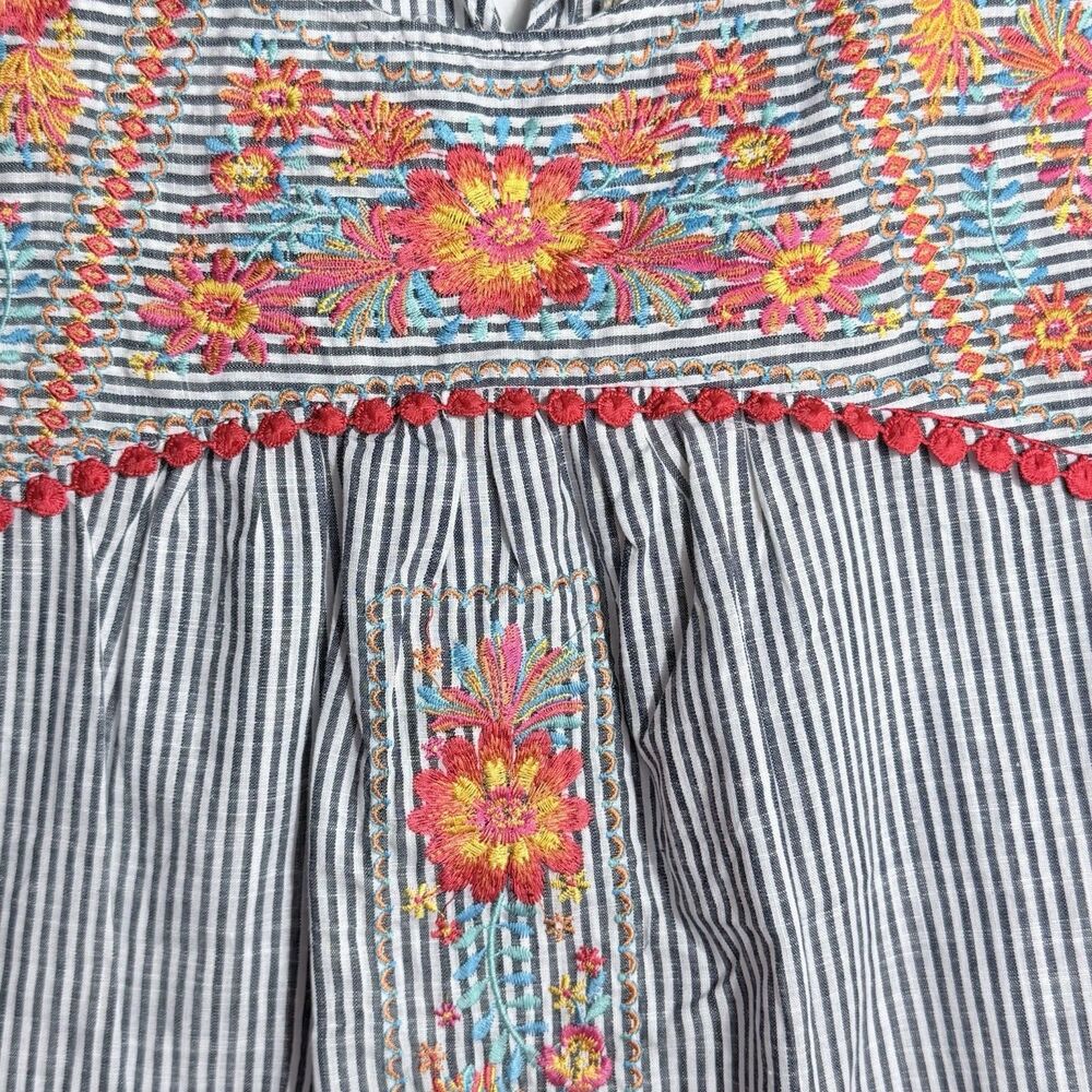 NEW Savanna Jane Blue White Striped Lucky Lane Floral Embroidered Top Size S - Picture 7 of 12